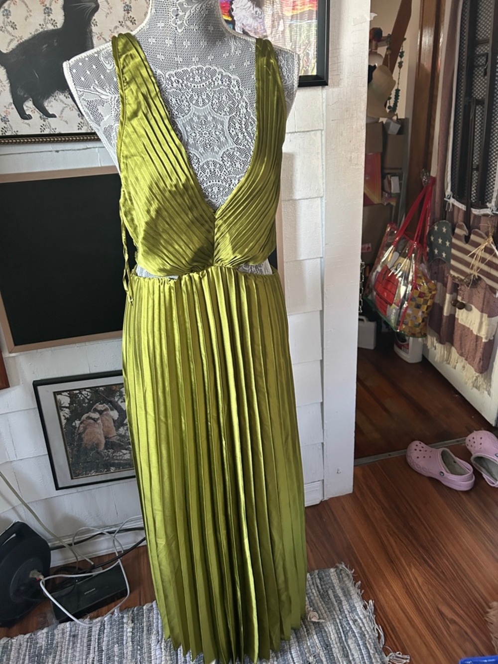 Sincerely Jules Olive Green Pleated V-Neck Maxi Dress